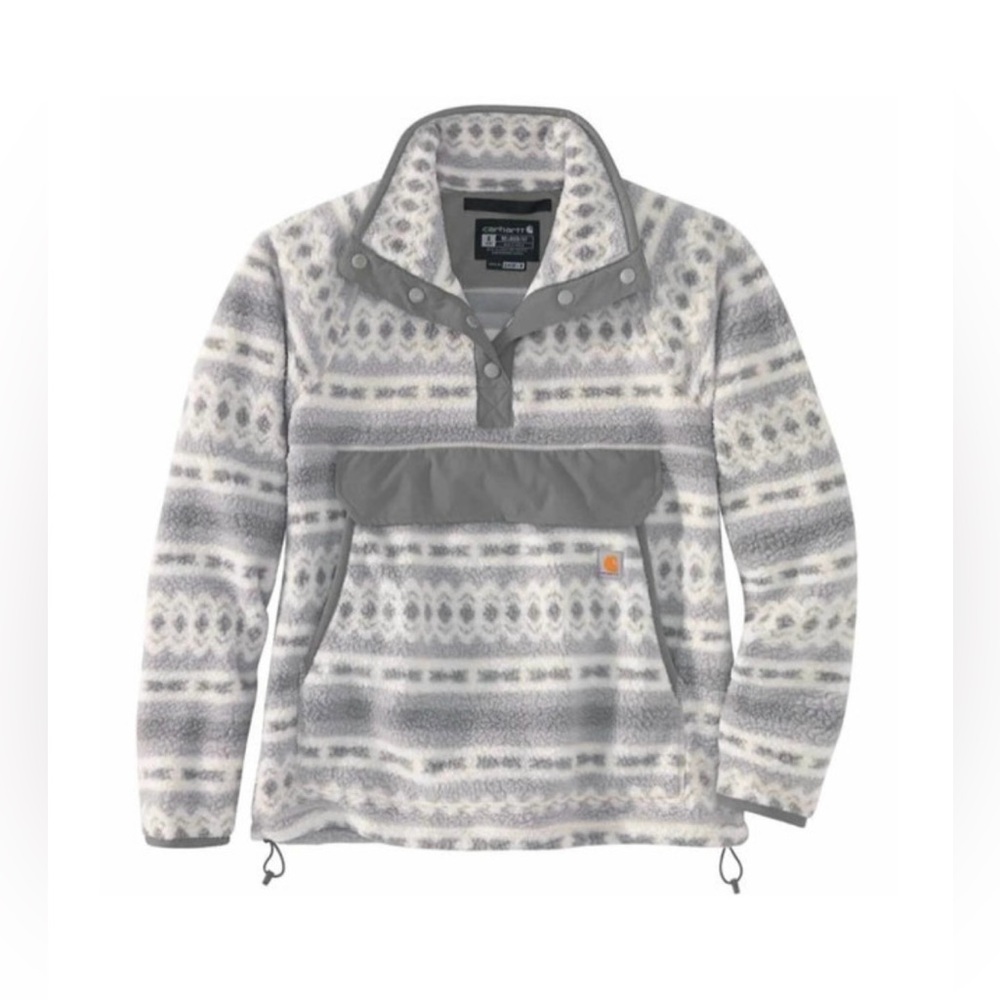 Carhartt Gray & White Patterned Snap-Placket Fleece Pullover